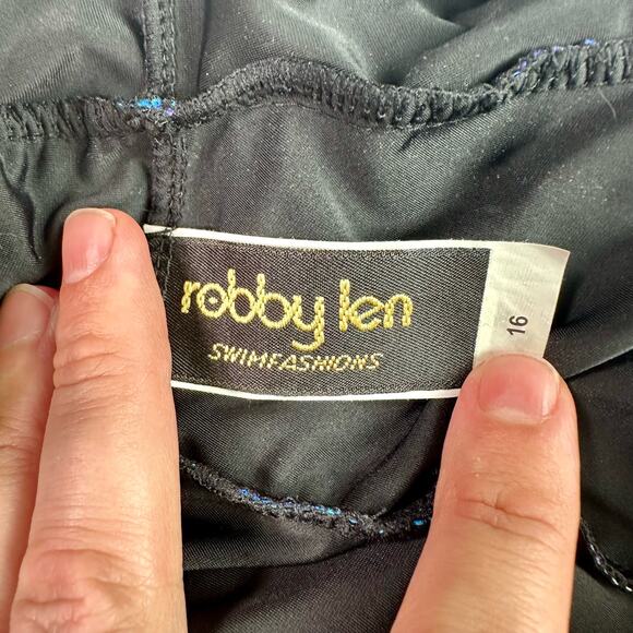 Robby Len Women's 16 One Piece Peacock Print & Gold Ruffled One Piece Swimsuit - Picture 3 of 8